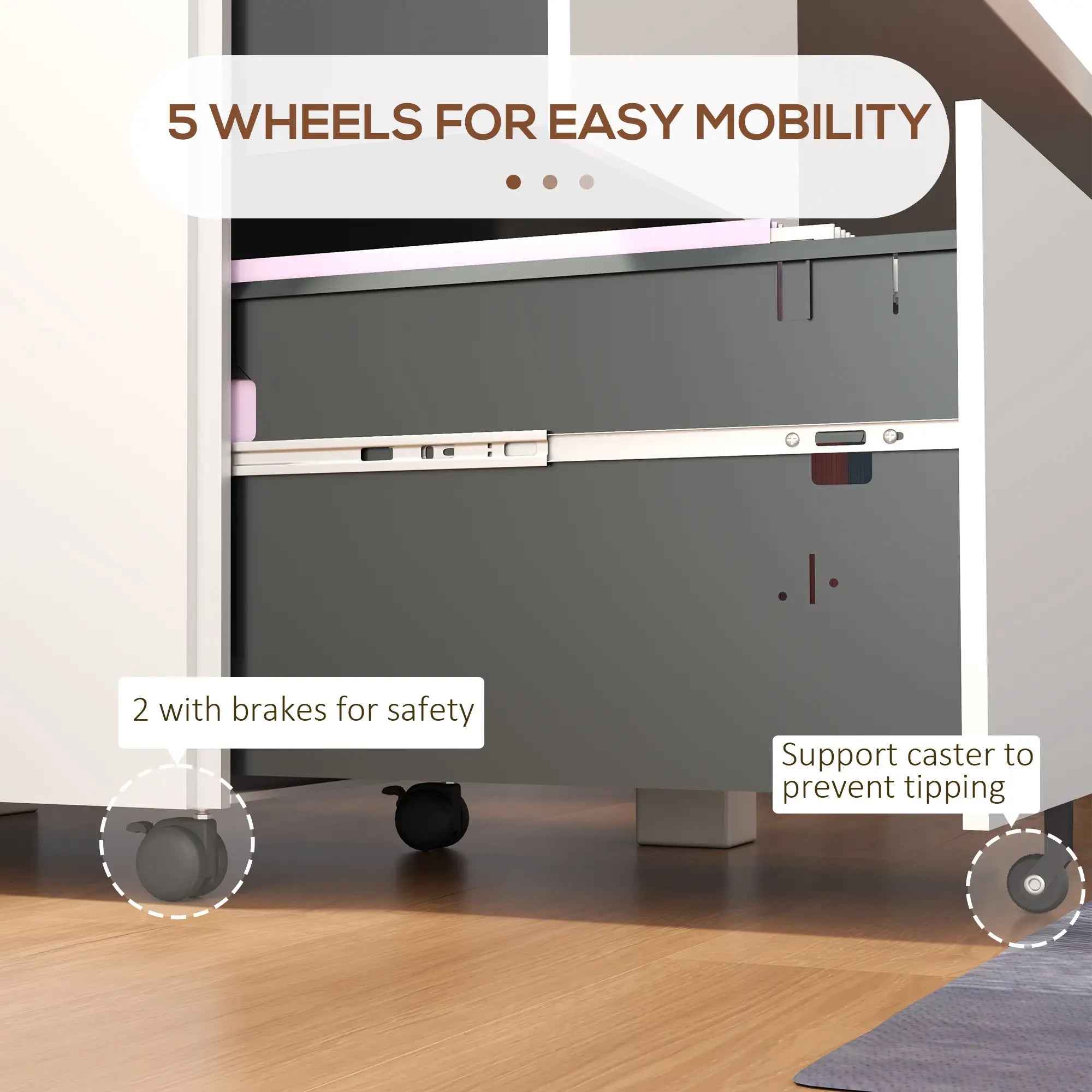 2-Drawer Steel Filing Cabinet on Wheels, Lockable, Adjustable Hanging Bar, White Office Cabinets & Cupboards at Gallery Canada