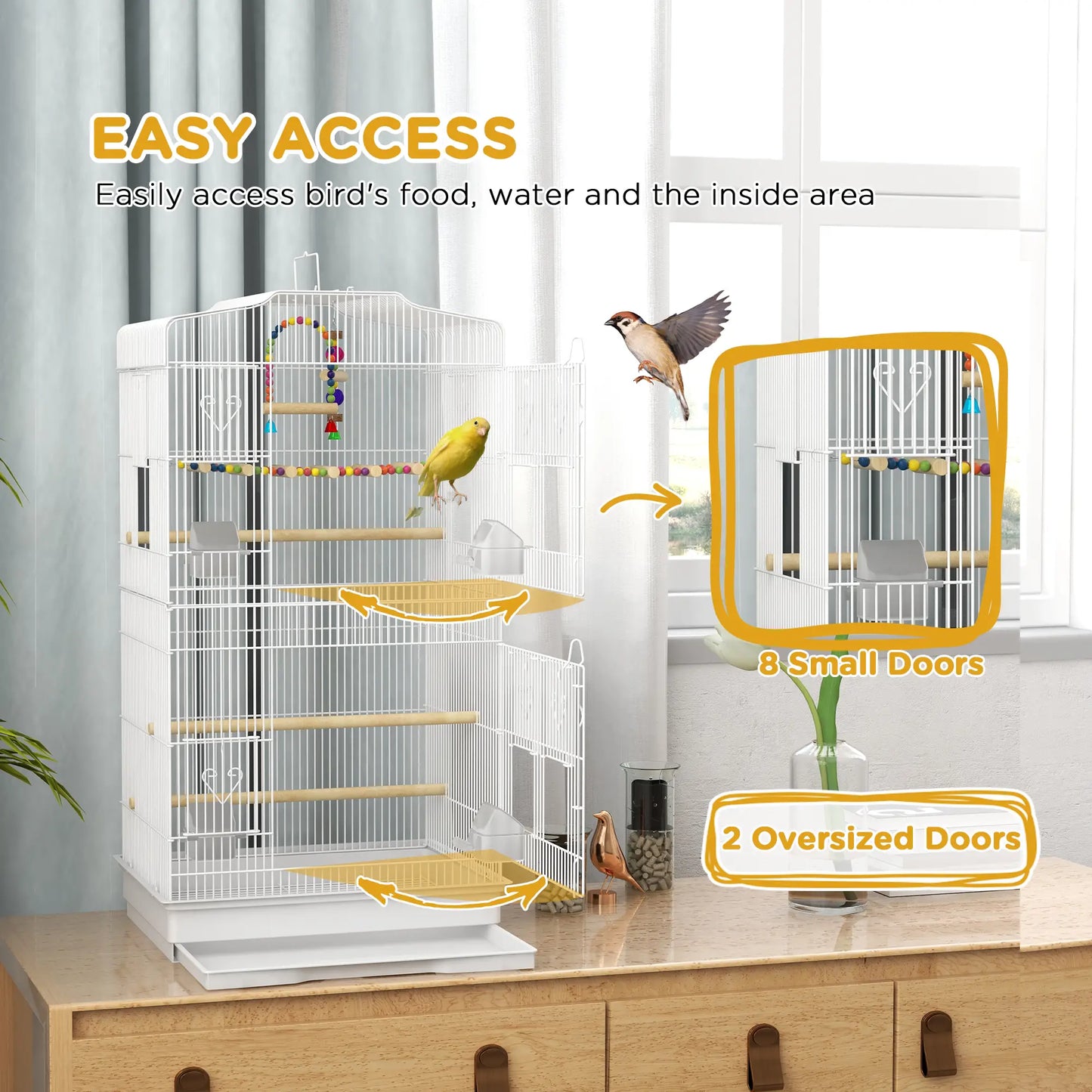 36" Bird Cage with Accessories, Handle, Mesh Cover, Tray, White Bird Cages at Gallery Canada