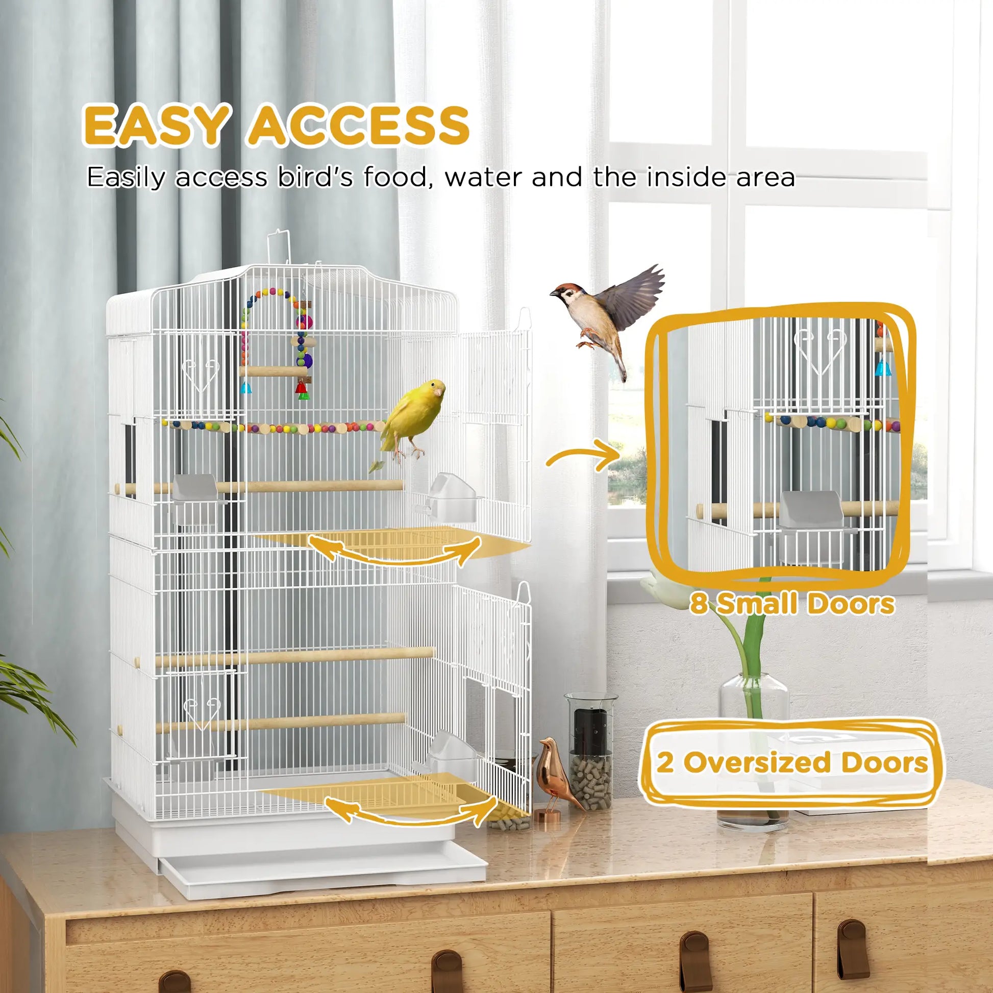 36" Bird Cage with Accessories, Handle, Mesh Cover, Tray, White Bird Cages at Gallery Canada