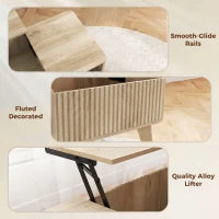Table basse relevable cannelée de 40 pouces, rangement, chêne