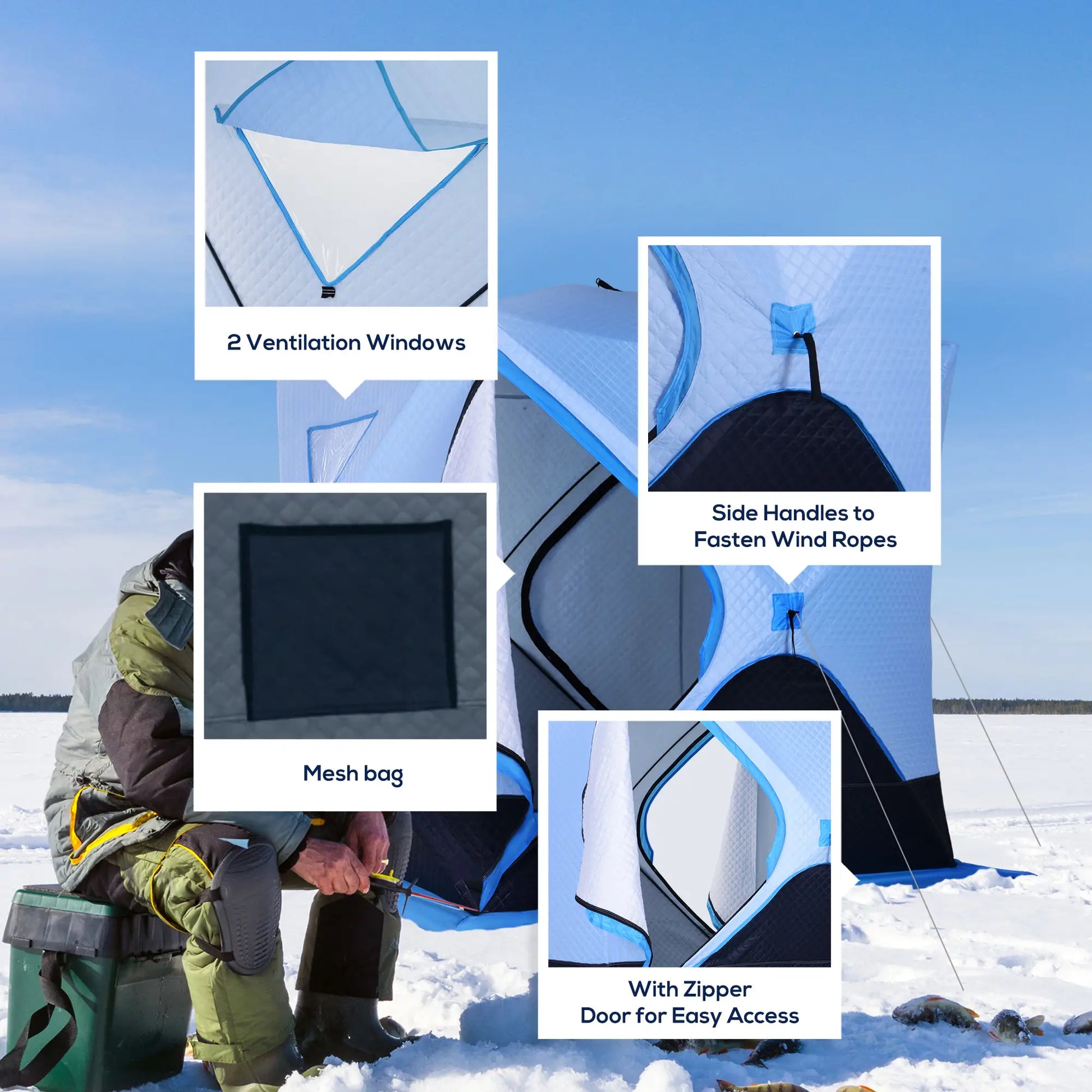 4-Person Pop-Up Ice Fishing Tent, Insulated Shelter, Ventilation Windows, Double Doors, Carry Bag, -22℉ Ice Fishing Tents at Gallery Canada
