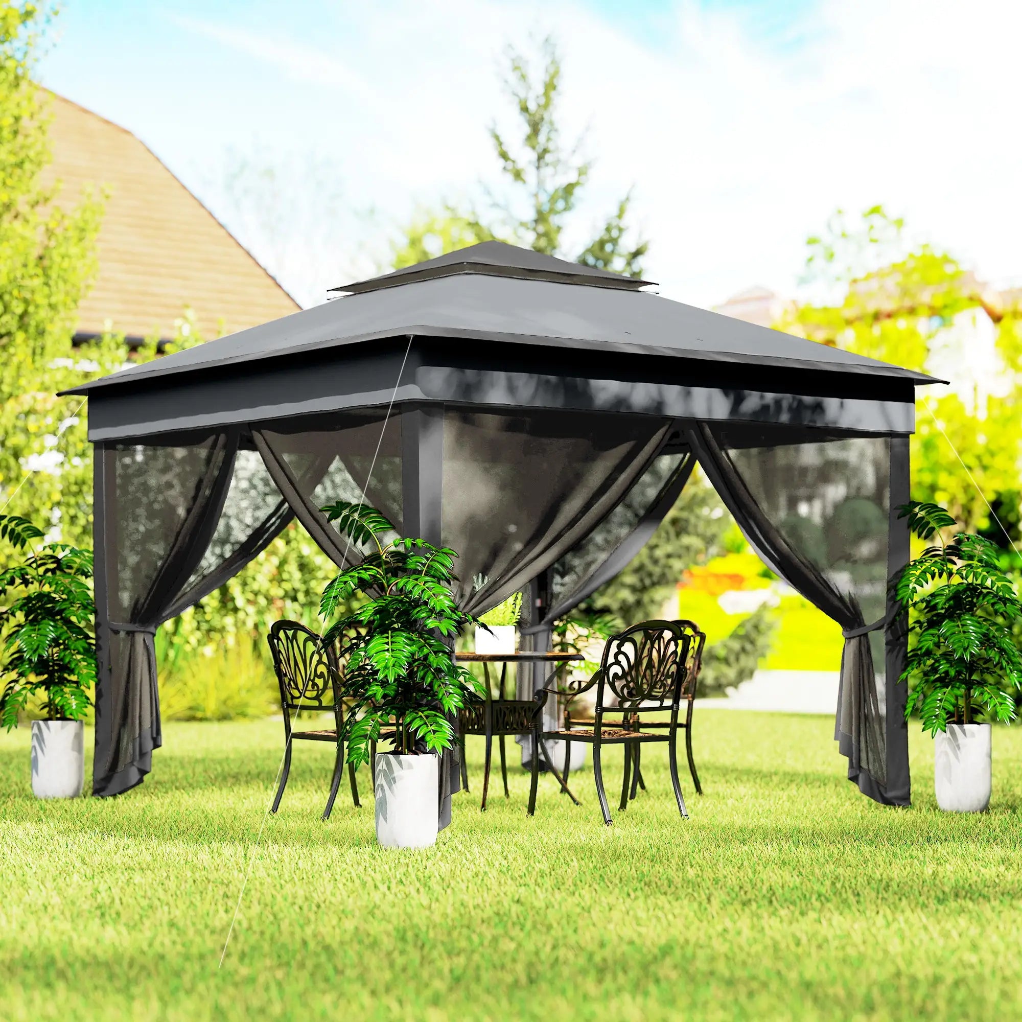 10.7 x 10.7ft Pop Up Gazebo, Adjustable Sun Shelter, Dark Grey Pop Up Canopies at Gallery Canada
