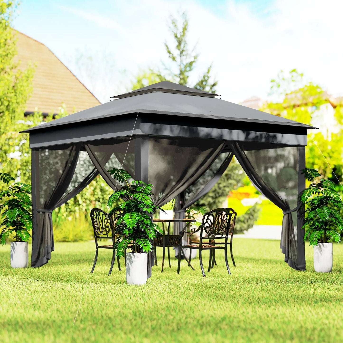 10.7 x 10.7ft Pop Up Gazebo, Adjustable Sun Shelter, Dark Grey Pop Up Canopies at Gallery Canada