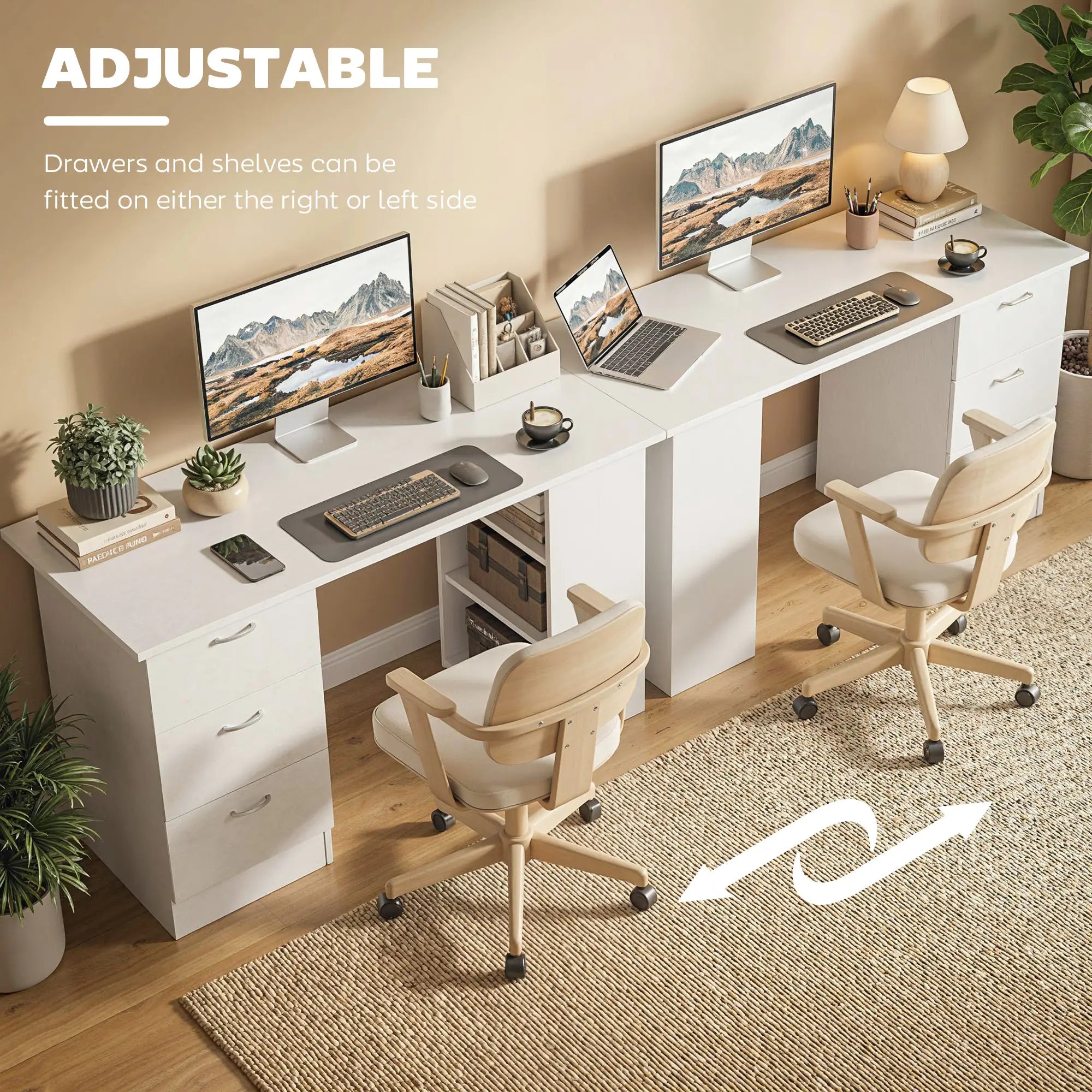 47 Inches Office Desk, 3-Tier Storage Shelves, Drawers, White Writing Desks at Gallery Canada