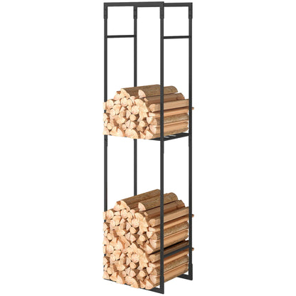 Heavy Duty Firewood Rack With Adjustable Shelf, Indoor Outdoor Log Holder Firewood Racks Black at Gallery Canada