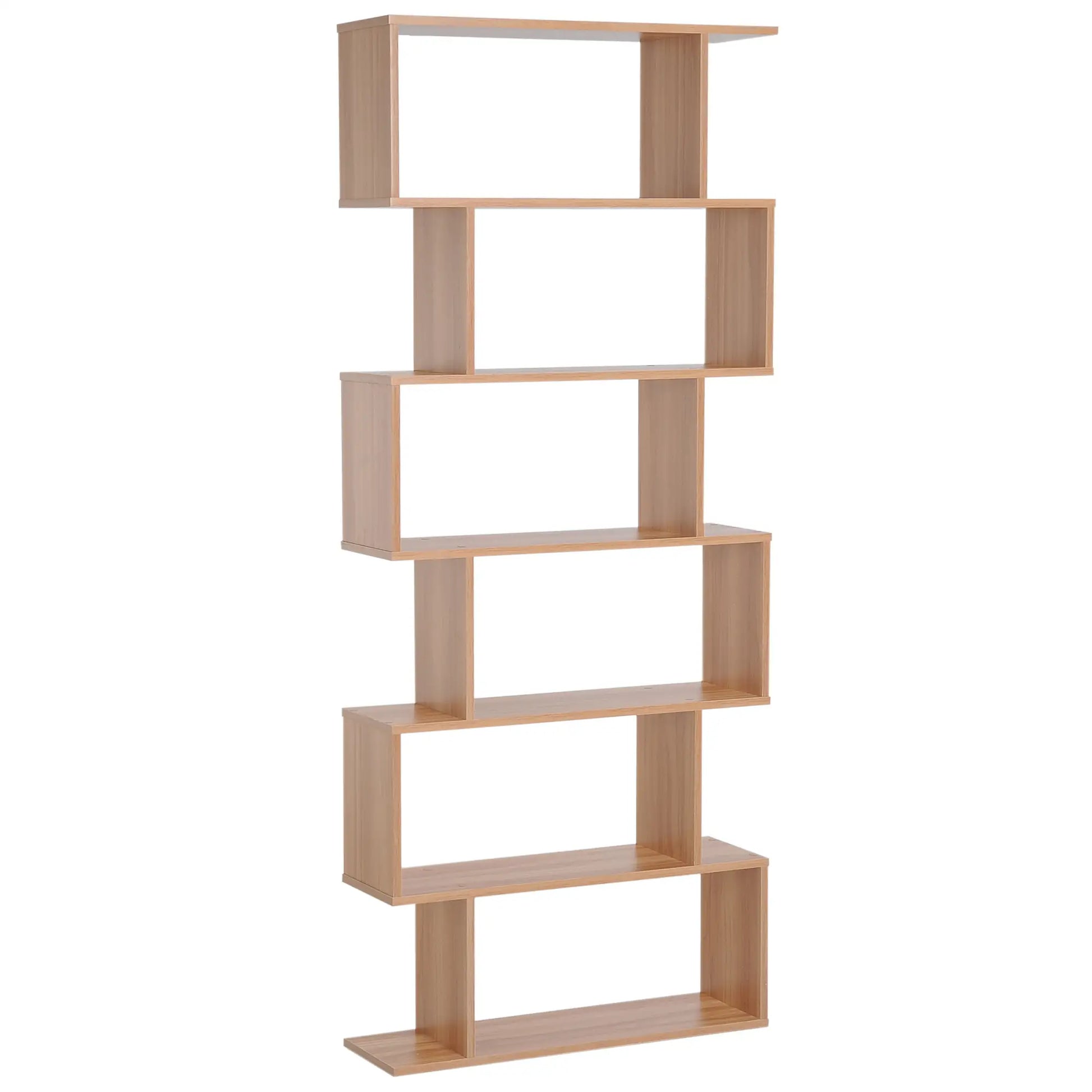 76" 6-Tier Geometric Wooden Bookcase, S Shaped Storage Display, Maple Display Bookshelves Maple Colour at Gallery Canada