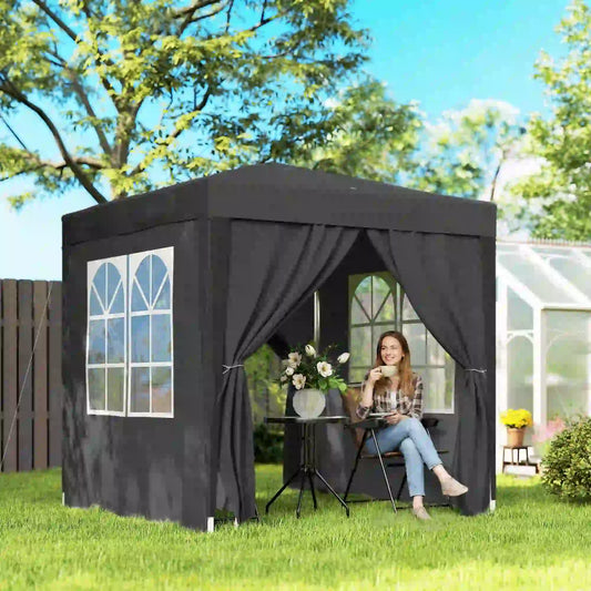 6.6'x6.6' Pop Up Canopy Tent, Instant Sun Shelter Gazebo, Black Pop Up Canopies Black at Gallery Canada