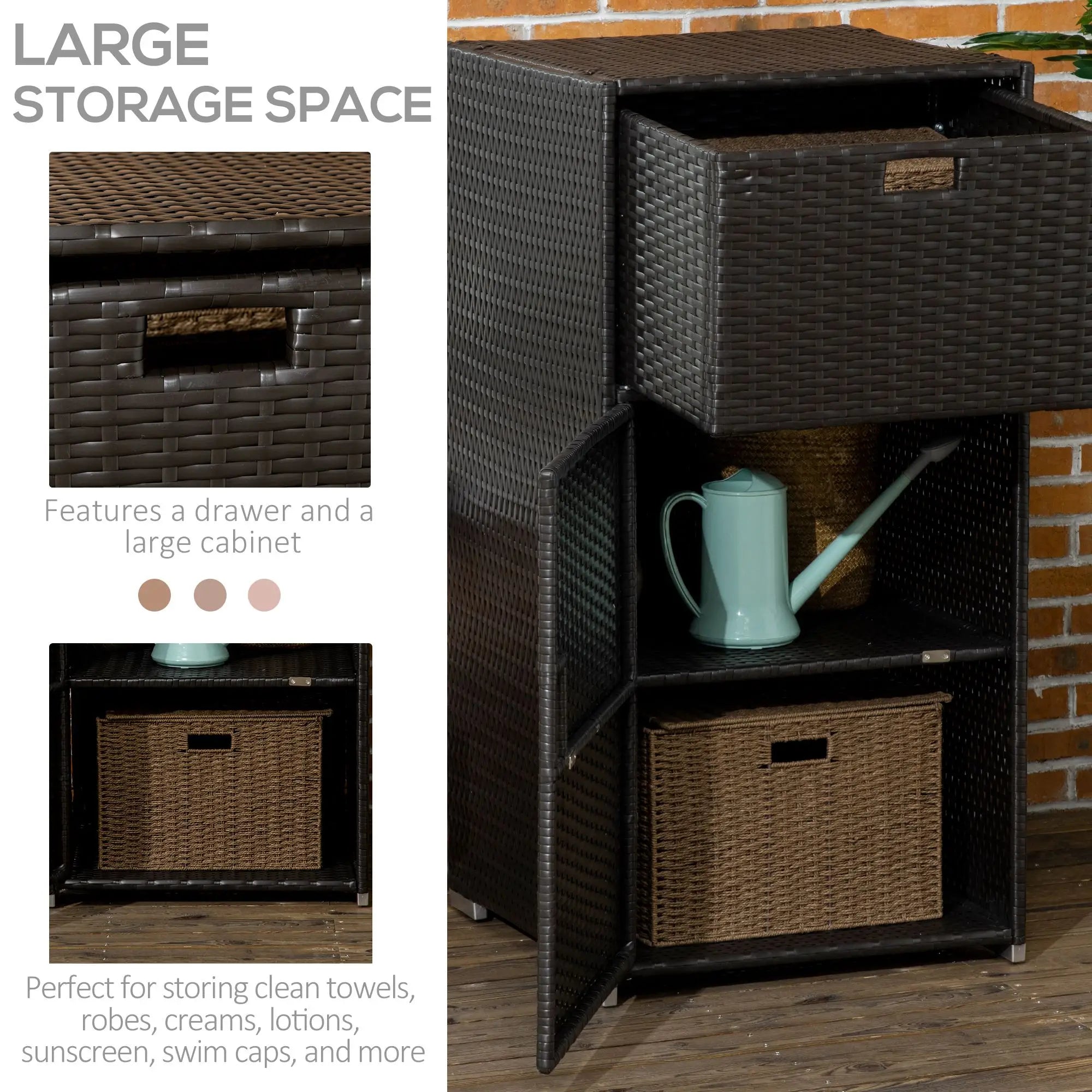 Outdoor Rattan Towel Rack, Dark Brown Patio Storage Boxes at Gallery Canada
