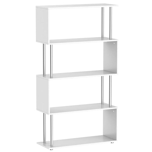 5-Tier Geometric Wooden Bookcase, S-Shaped Storage, White