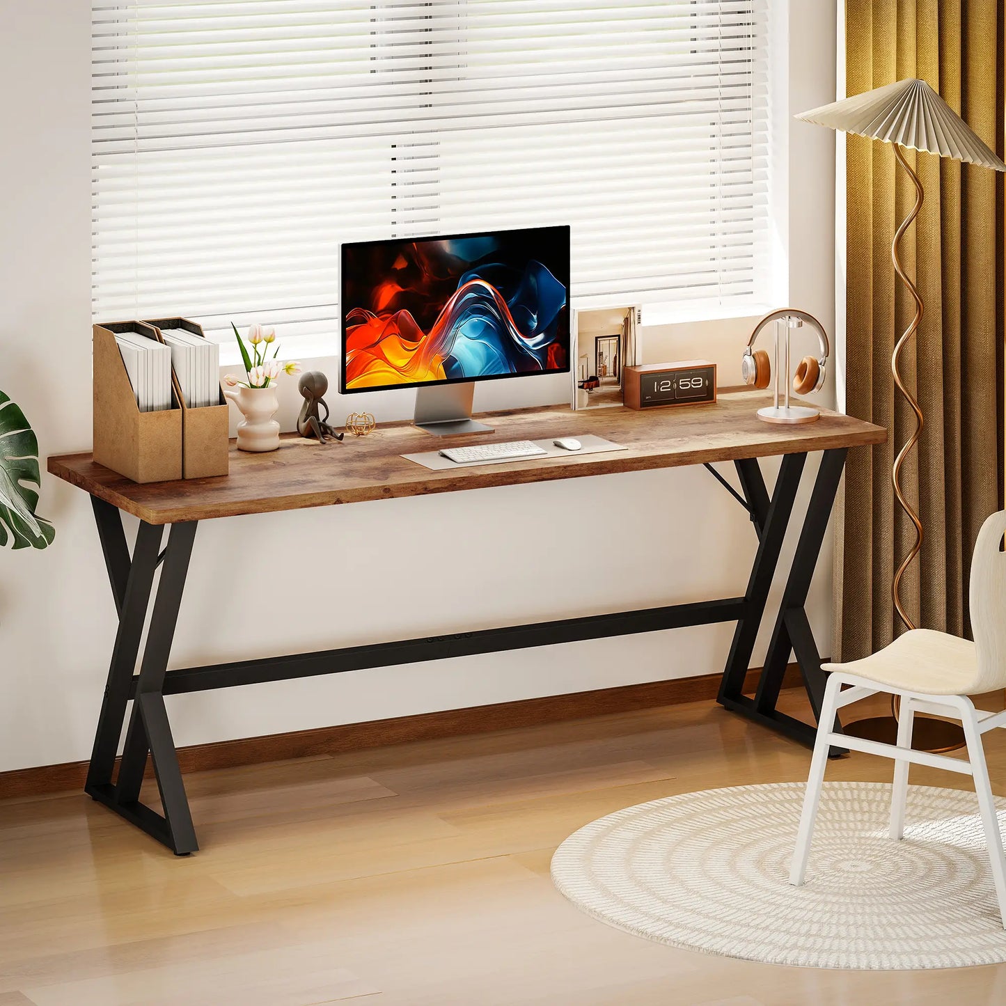 71" Computer Desk, Industrial Writing Table, Rustic Brown Writing Desks at Gallery Canada