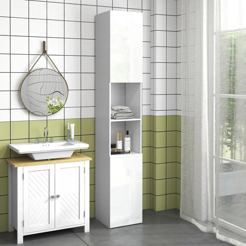 Tall Bathroom Cabinet, High Gloss Storage, Adjustable Shelves, 11.8