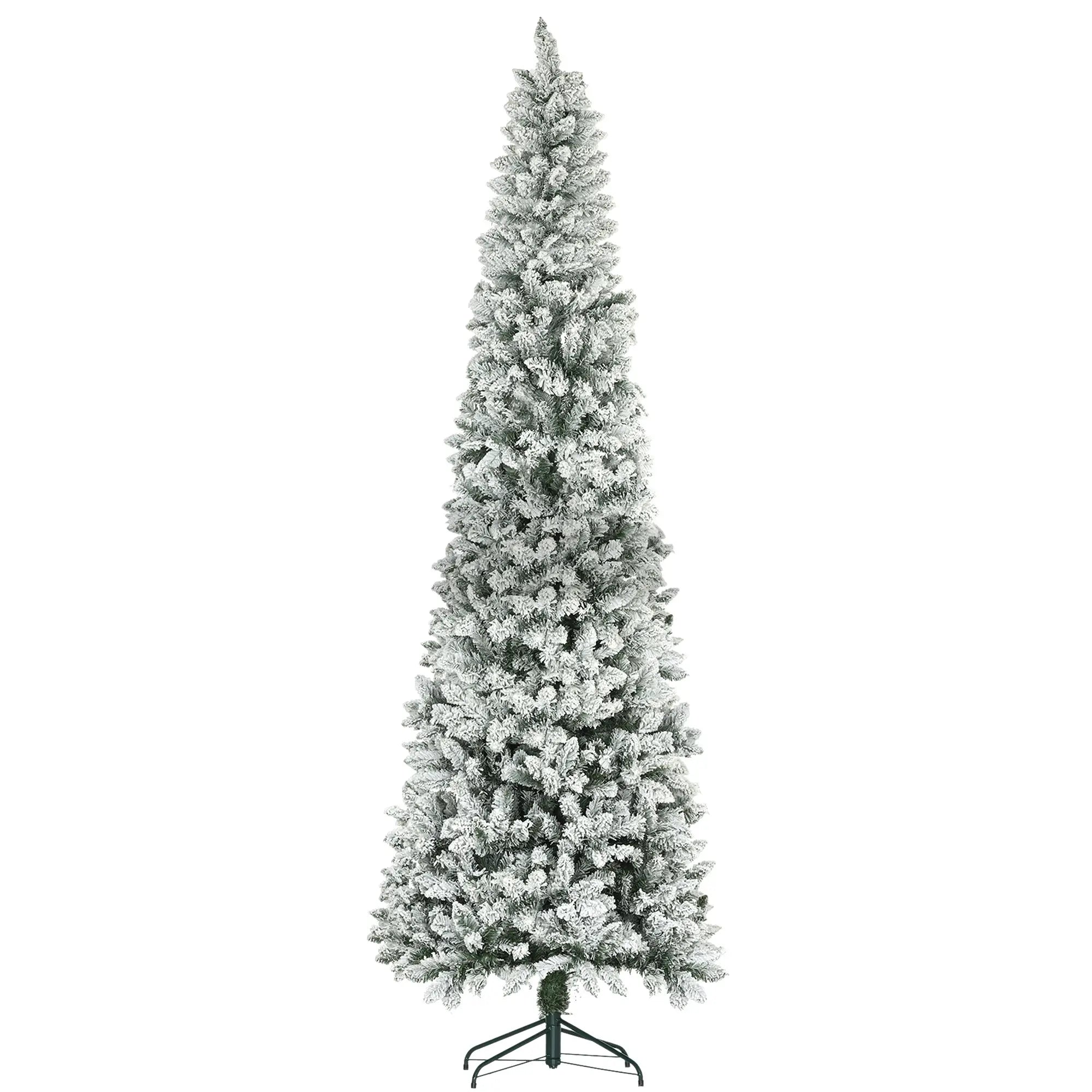 9ft Flocked Pencil Christmas Tree, 1277 Branch Tips, Metal Base Pencil Christmas Trees Green at Gallery Canada