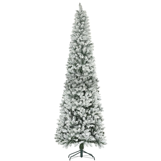 9ft Flocked Pencil Christmas Tree, 1277 Branch Tips, Metal Base Pencil Christmas Trees Green at Gallery Canada