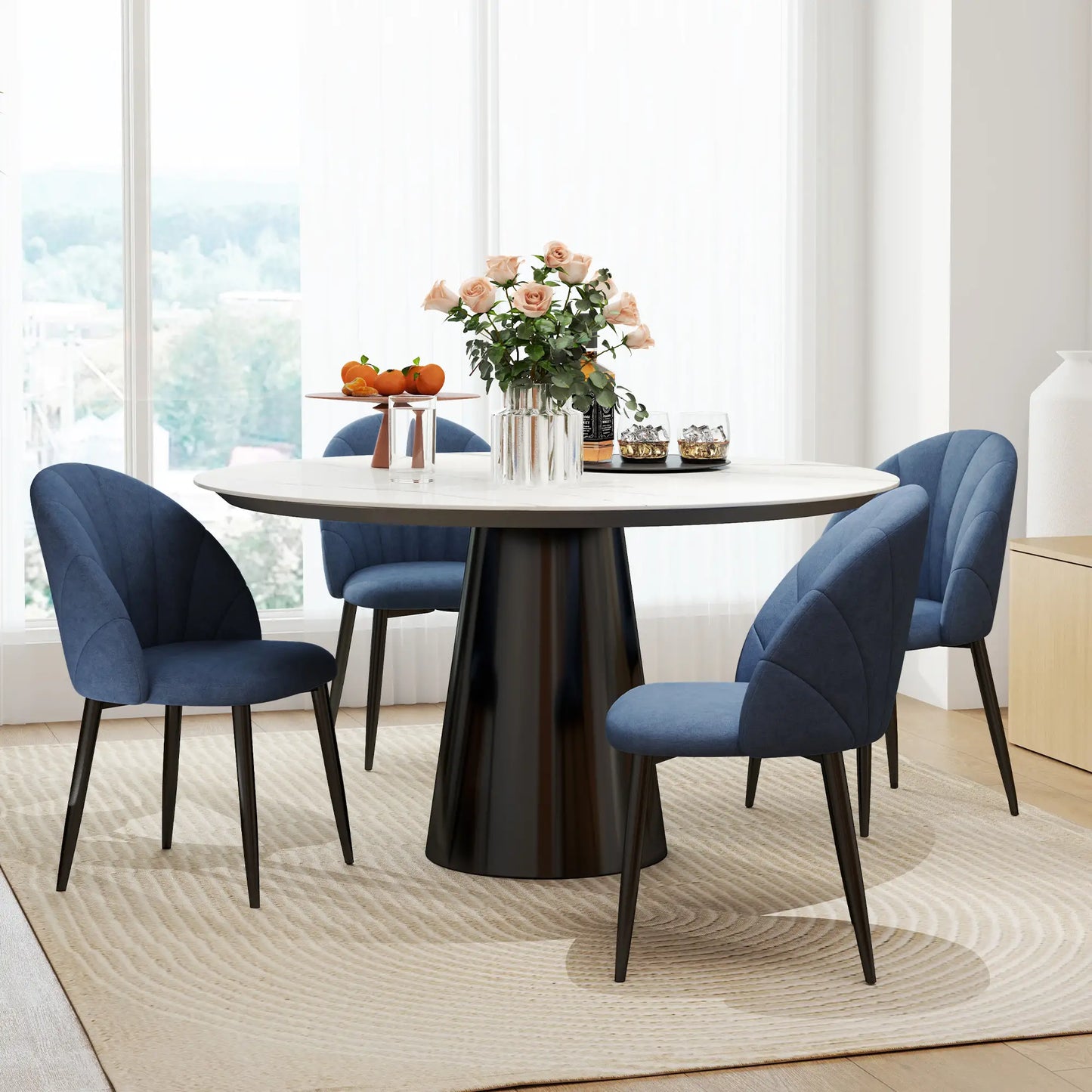 Modern Dining Chairs Set of 4, Upholstered, Metal Legs, Blue Dining Chairs at Gallery Canada