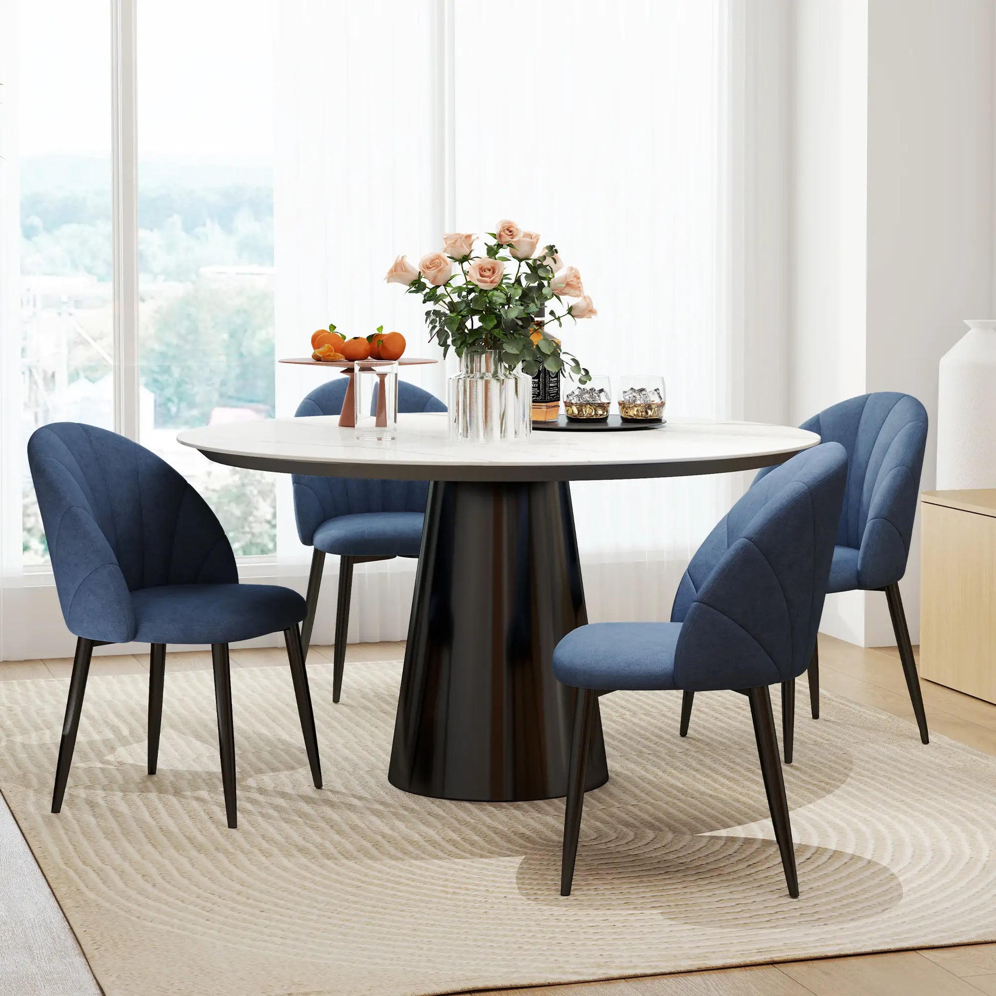 Modern Dining Chairs Set of 4, Upholstered, Metal Legs, Blue Dining Chairs at Gallery Canada