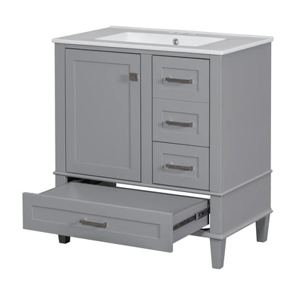 Bathroom Vanity with Sink, Solid Wood, Storage Cabinet, 30" L x 18" W x 34" H, Grey Sink Cabinets at Gallery Canada