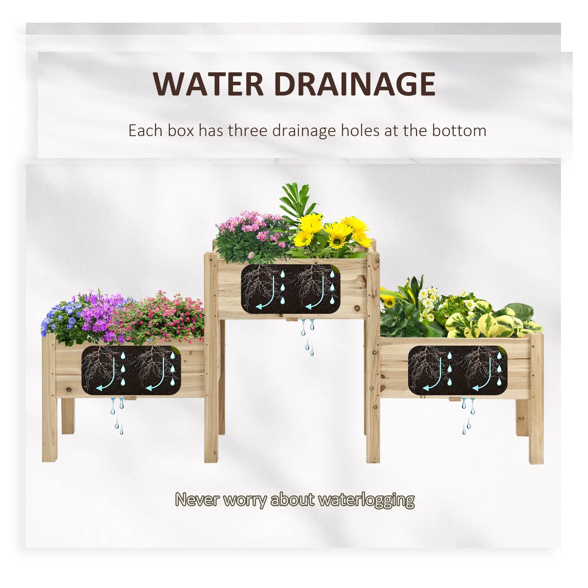 Freestanding Wooden Plant Stand, 3 Tier Raised Garden Bed, Natural Elevated Garden Beds at Gallery Canada