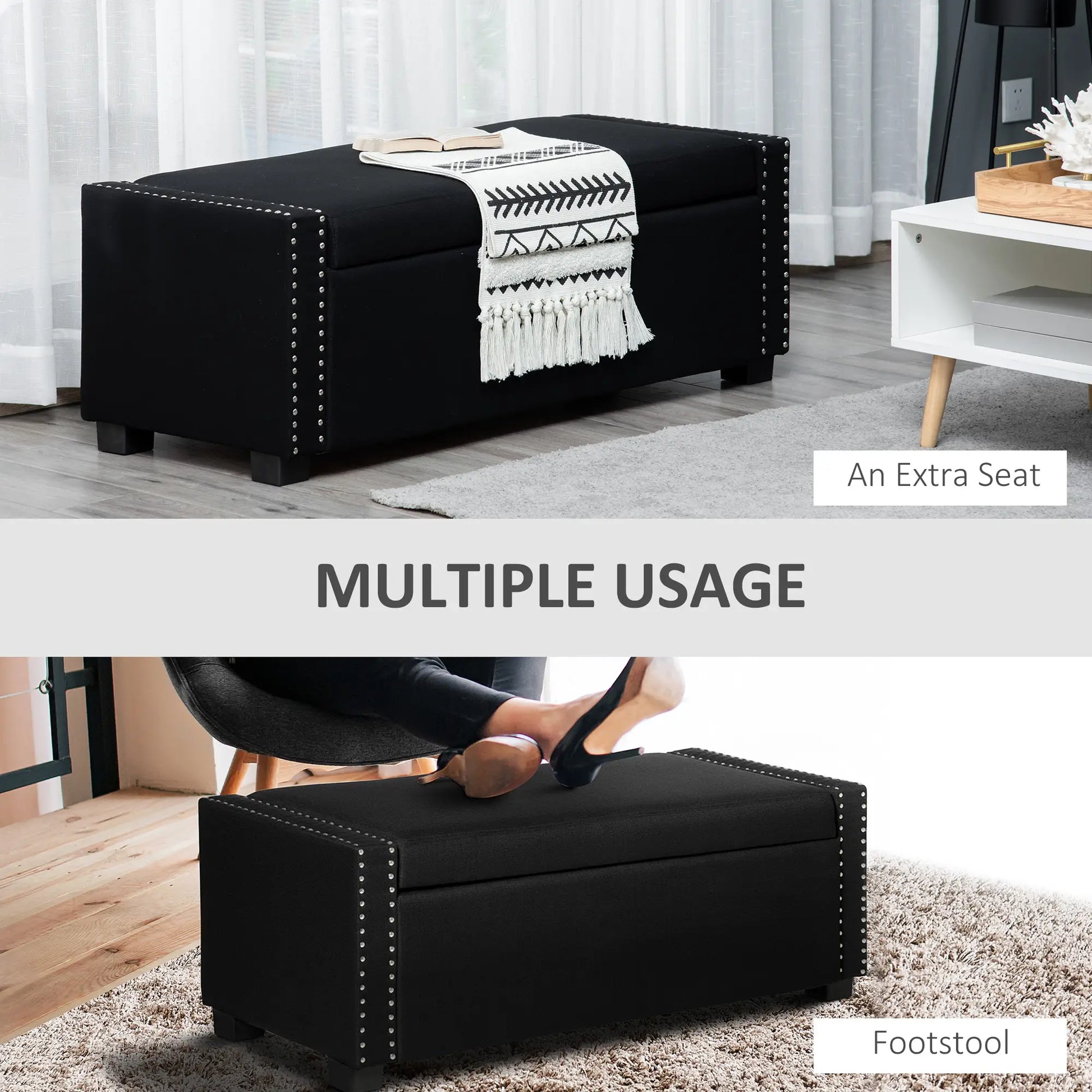 Flip Top Storage Bench, Upholstered Ottoman, 48L, Dark Grey Storage Ottomans & Benches at Gallery Canada