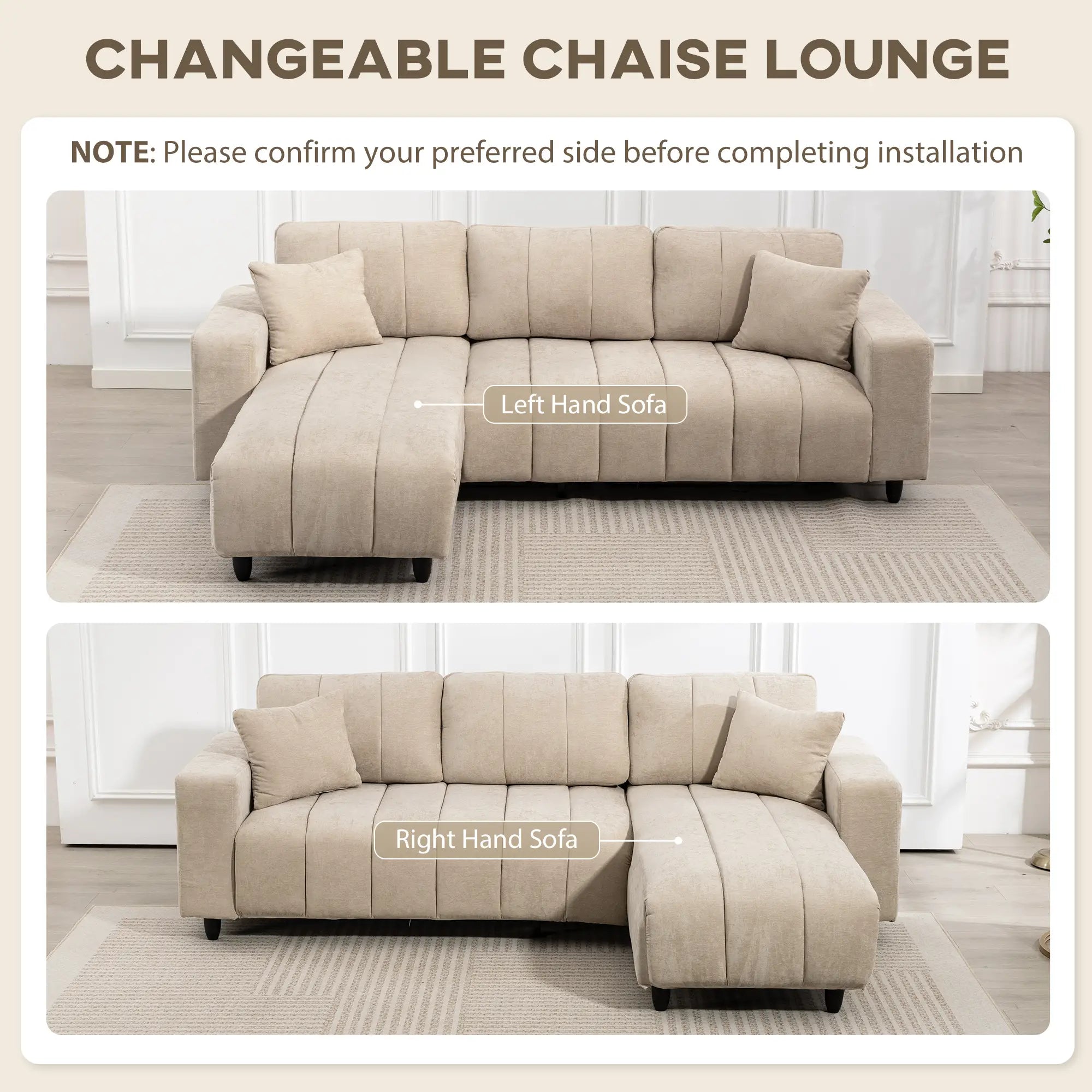 Sectional Couch, 3 Seater L-Shaped Sofa, Changeable Chaise, Beige 3-Seater Sofas at Gallery Canada