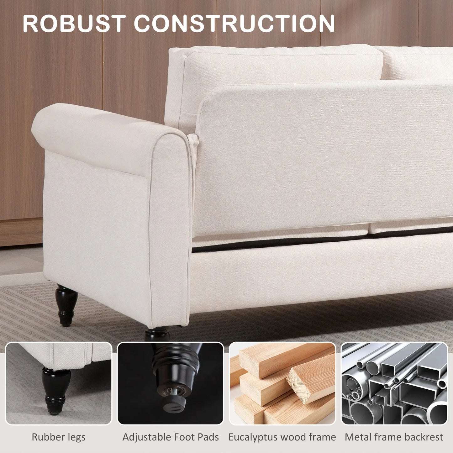 Vintage Loveseat, Chenille Fabric 2 Seater Sofa, Cream White 2-Seater Sofas at Gallery Canada