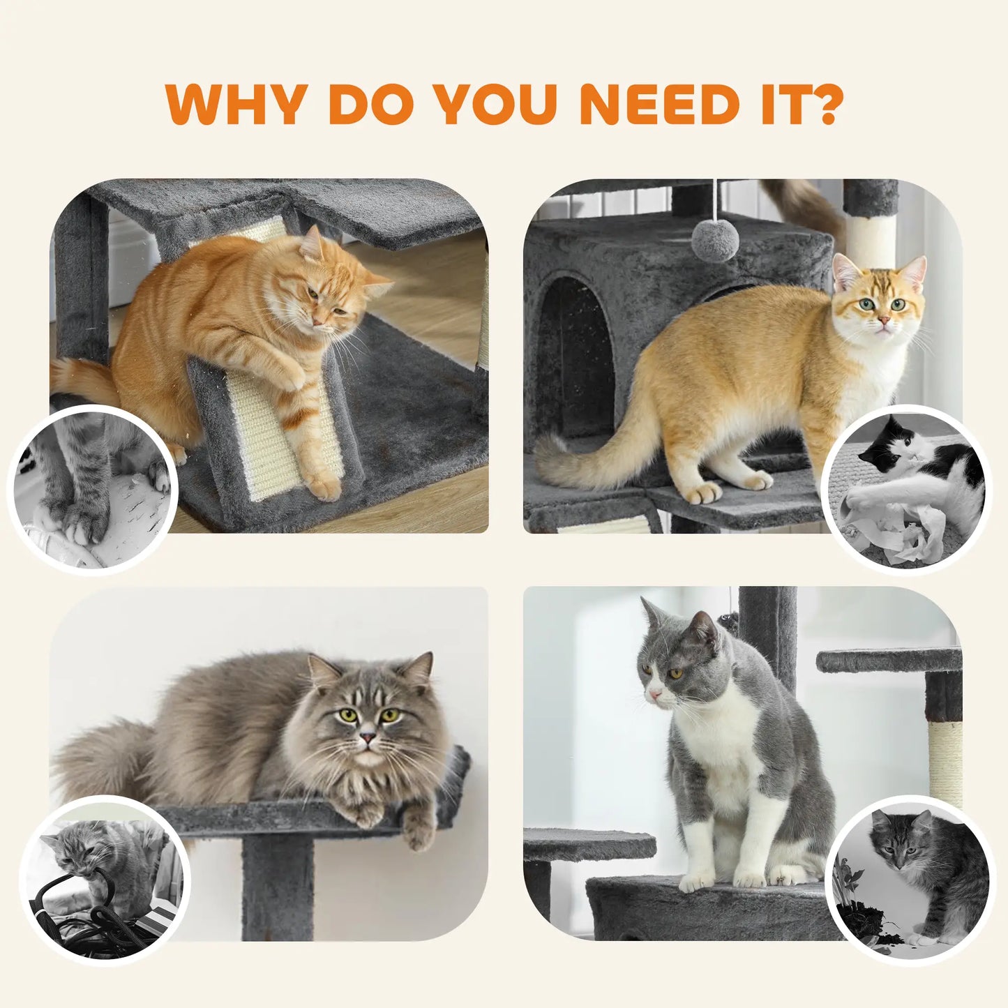 63" Cat Tree, Multi-Level Cat Tower, Scratching Posts, Dark Grey