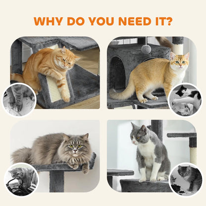 63" Cat Tree, Multi-Level Cat Tower, Scratching Posts, Dark Grey