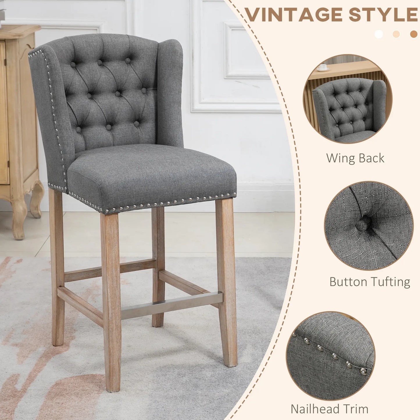 Counter Height Bar Stools Set of 2, Upholstered, Grey Bar Stools at Gallery Canada