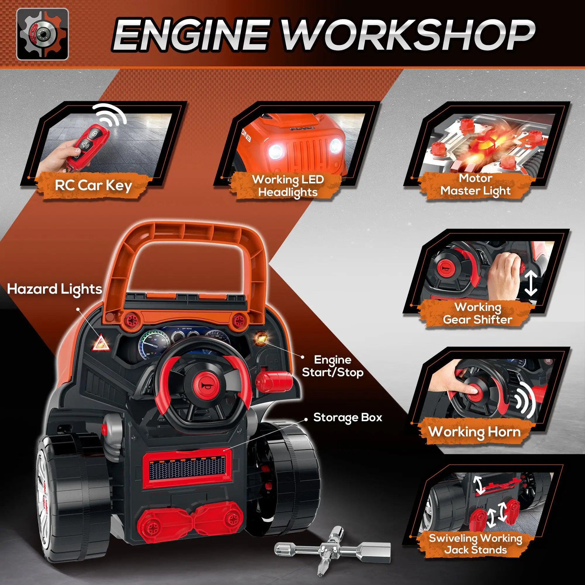 Kids Truck Engine Toys, Construction Educational Repair Car Tool Set with Light and Sound, Orange Workbench Toy Sets at Gallery Canada