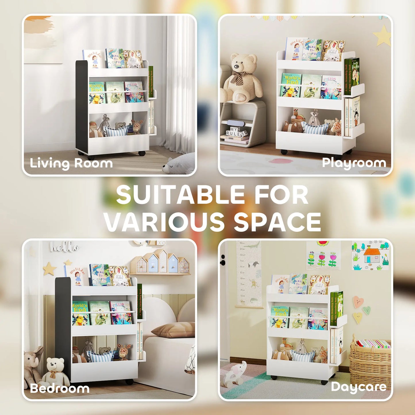 Kids Bookshelf with Wheels, Blackboard, 3-8 Years Bookshelves & Bookcases at Gallery Canada
