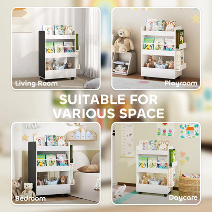 Kids Bookshelf with Wheels, Blackboard, 3-8 Years Bookshelves & Bookcases at Gallery Canada