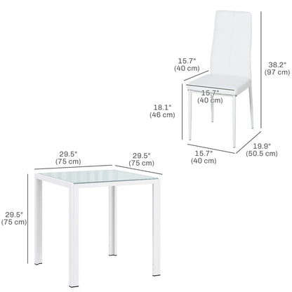 3-Piece Rectangular Glass Dining Table, Metal Frame, Faux Leather Chairs, White Bar Sets at Gallery Canada