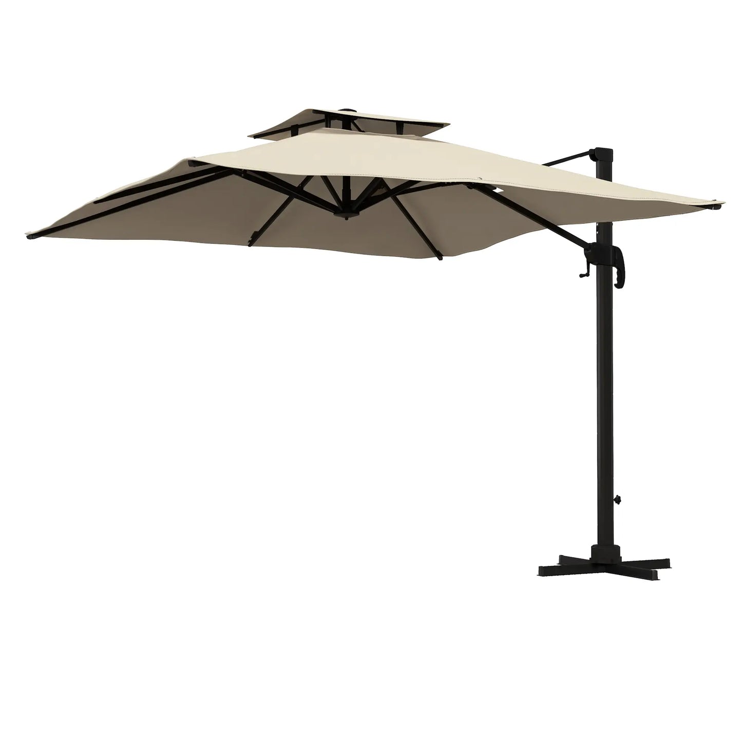 10ft Square Cantilever Patio Umbrella, 360° Rotating, Crank Handle, Khaki Offset Cantilever Umbrellas Khaki and Black at Gallery Canada