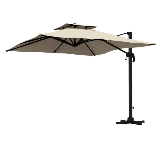 Parasol de terrasse cantilever carré de 10 pieds, rotation à 360°, manivelle, couleur kaki