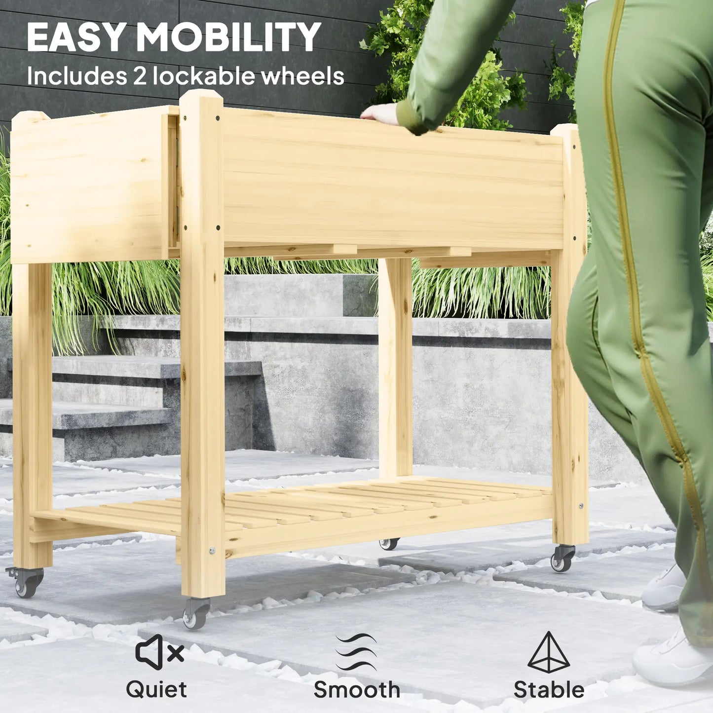 Raised Garden Bed, Wood Planter Box with Wheels, Side Tables, Natural Raised Garden Beds at Gallery Canada
