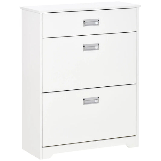 Narrow Shoe Storage, 2 Flip Doors, Adjustable Shelves, Holds 16 Pairs, White Shoe Storage Cabinets & Racks White at Gallery Canada