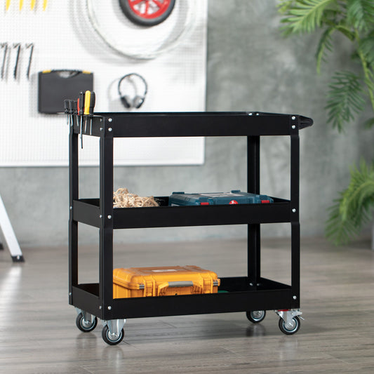 3 Tier Rolling Tool Cart with Wheels, 330 LBS Capacity Heavy Duty Utility Cart, Steel Mobile Service Cart for Garage, Mechanics and Warehouse, Black - Gallery Canada