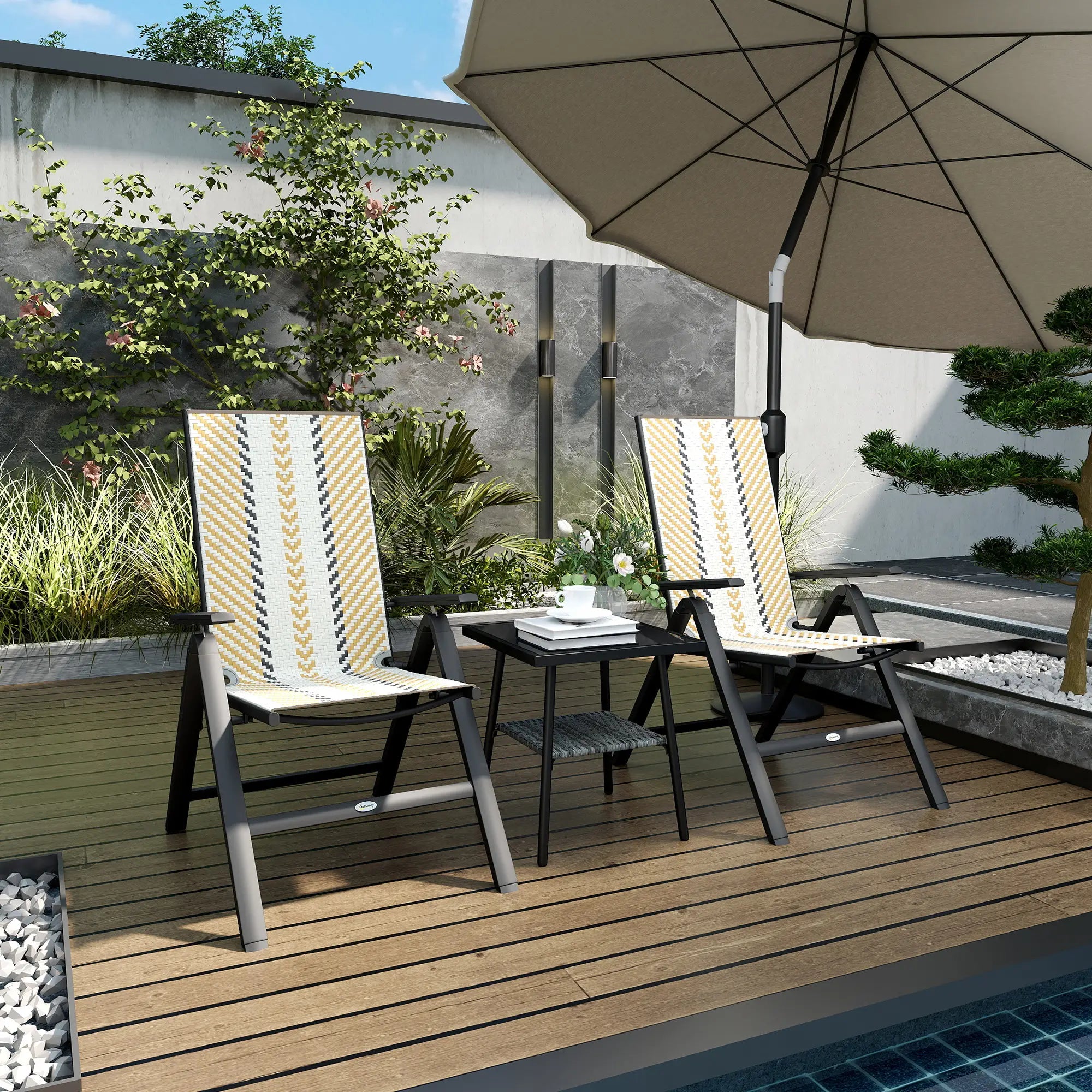 Wicker Chairs Set of 2, 5-Position Adjustable Backrest, Orange Patio Chairs at Gallery Canada