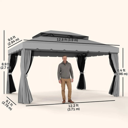 13' x 10' Gazebo, Polyester Roof, Mesh Sidewall, Aluminum Frame, Light Grey Gazebos at Gallery Canada