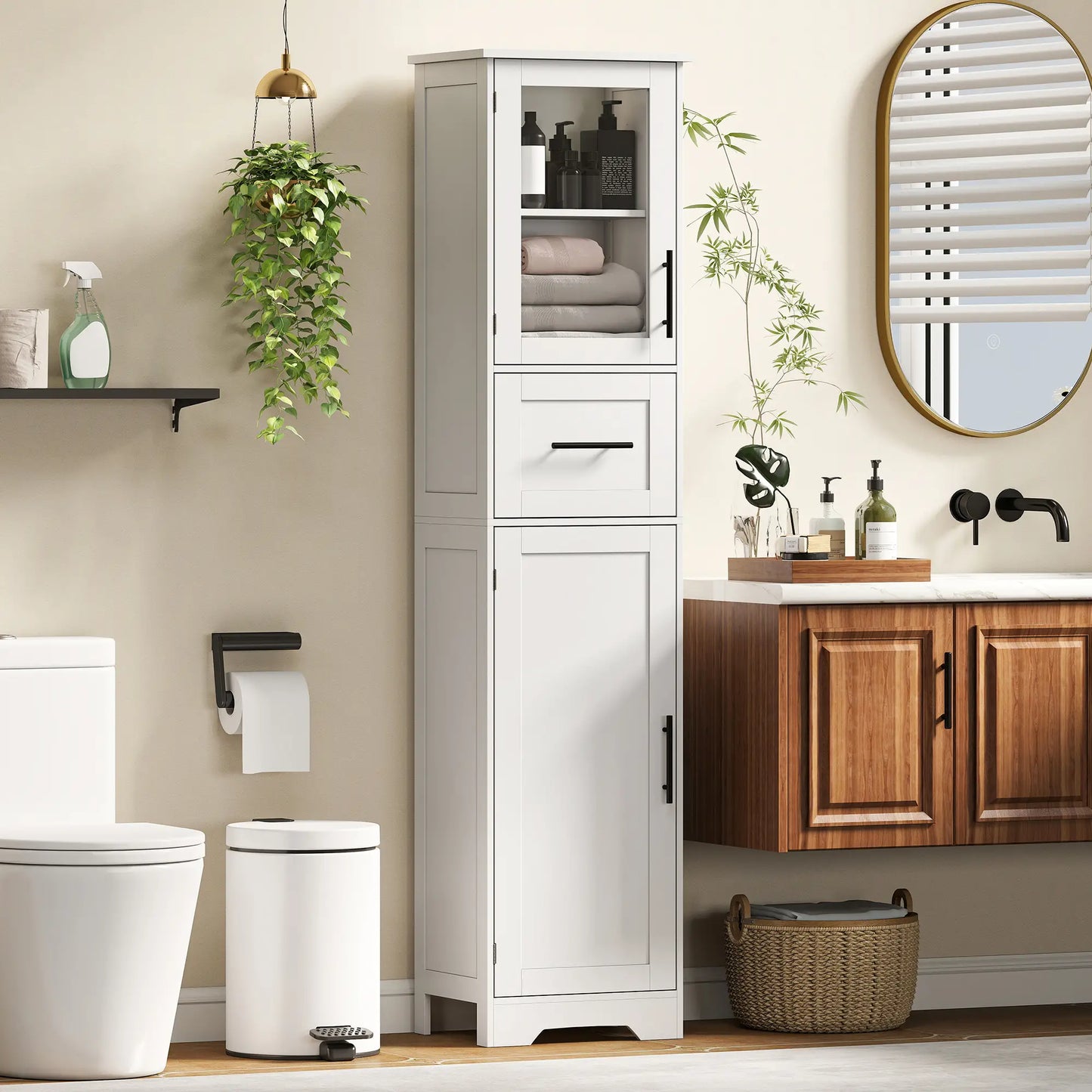67" Tall Bathroom Storage Cabinet, Adjustable Shelves, Glass Door, Drawer Freestanding Bathroom Cabinets at Gallery Canada
