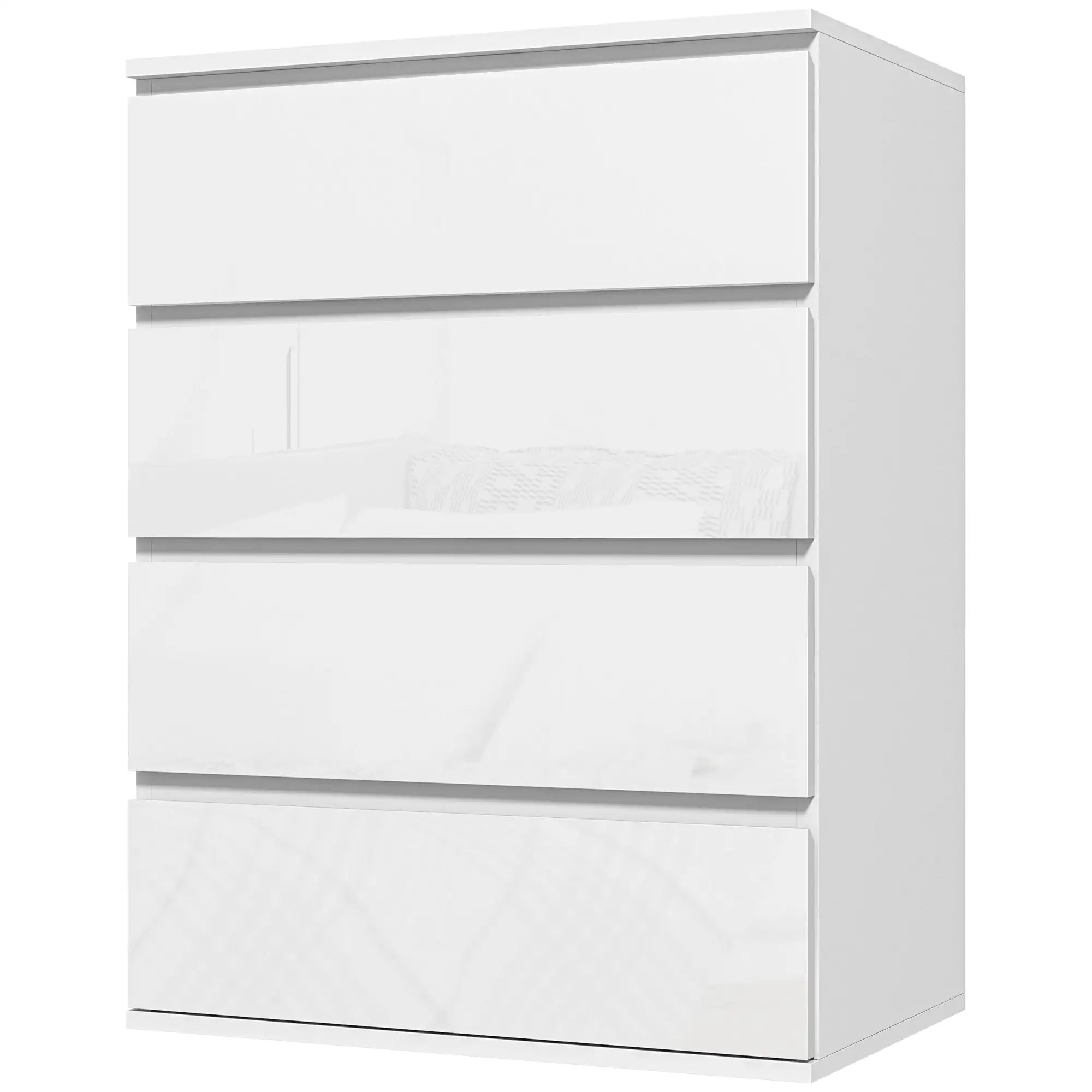 4 Drawer Cabinet, High Gloss, Bedroom Chest, Metal Runners, White Storage Cabinets at Gallery Canada