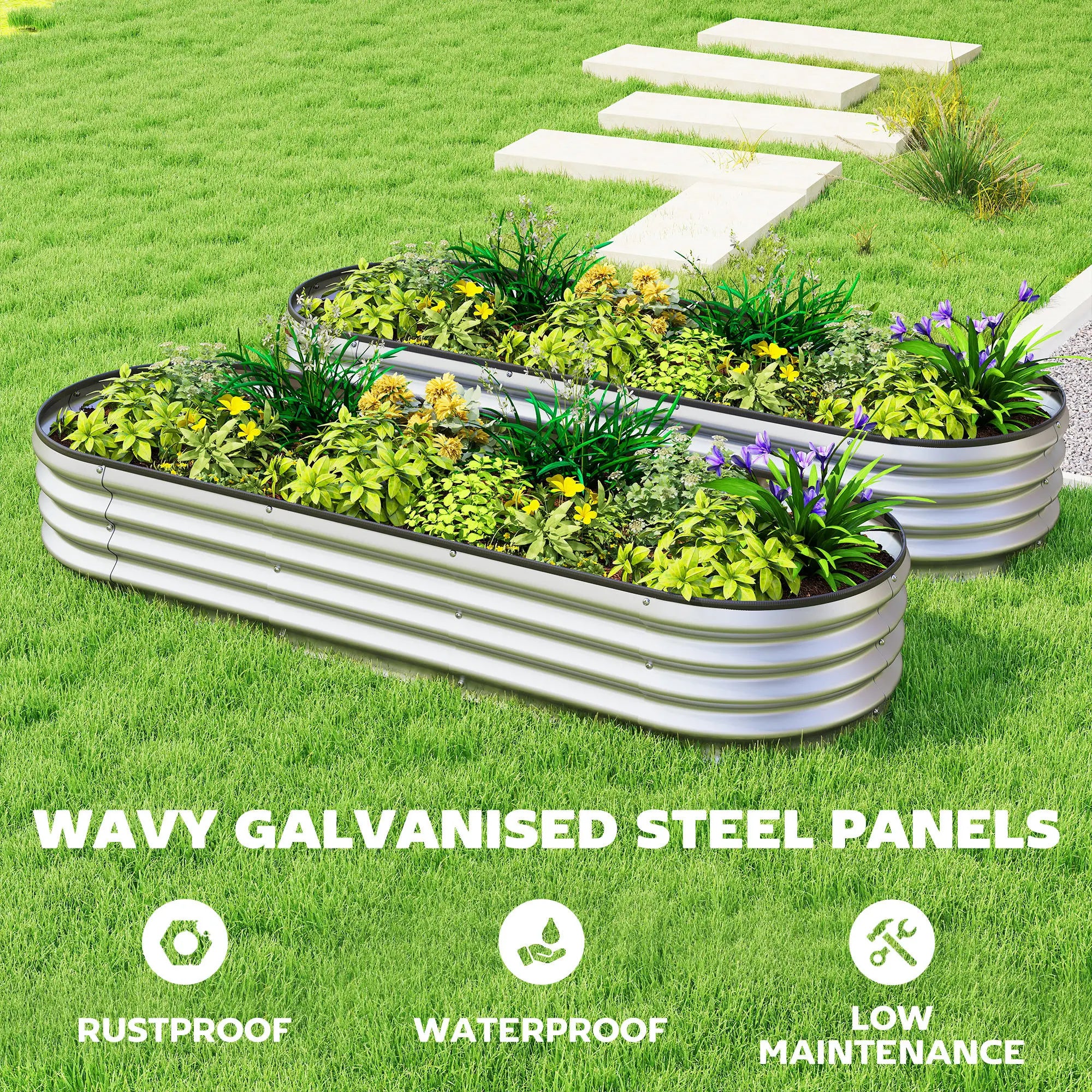 2Pcs Galvanized 6x2x1 ft Raised Garden Bed, Silver Galvanized Planter Boxes at Gallery Canada