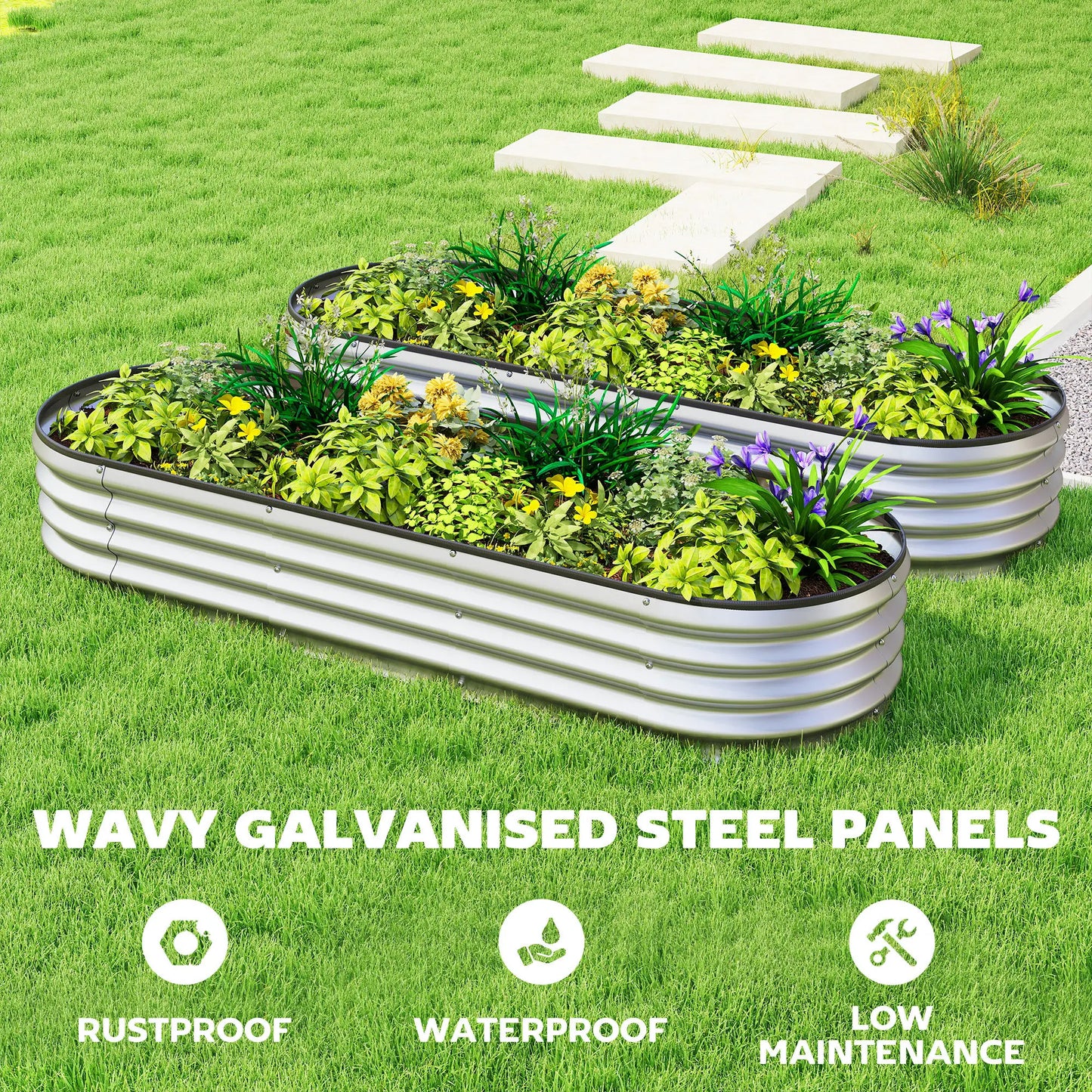 2Pcs Galvanized 6x2x1 ft Raised Garden Bed, Silver Galvanized Planter Boxes at Gallery Canada