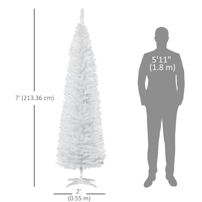 7' Slim Artificial Christmas Tree, Realistic Branches, Sturdy Metal Stand, White