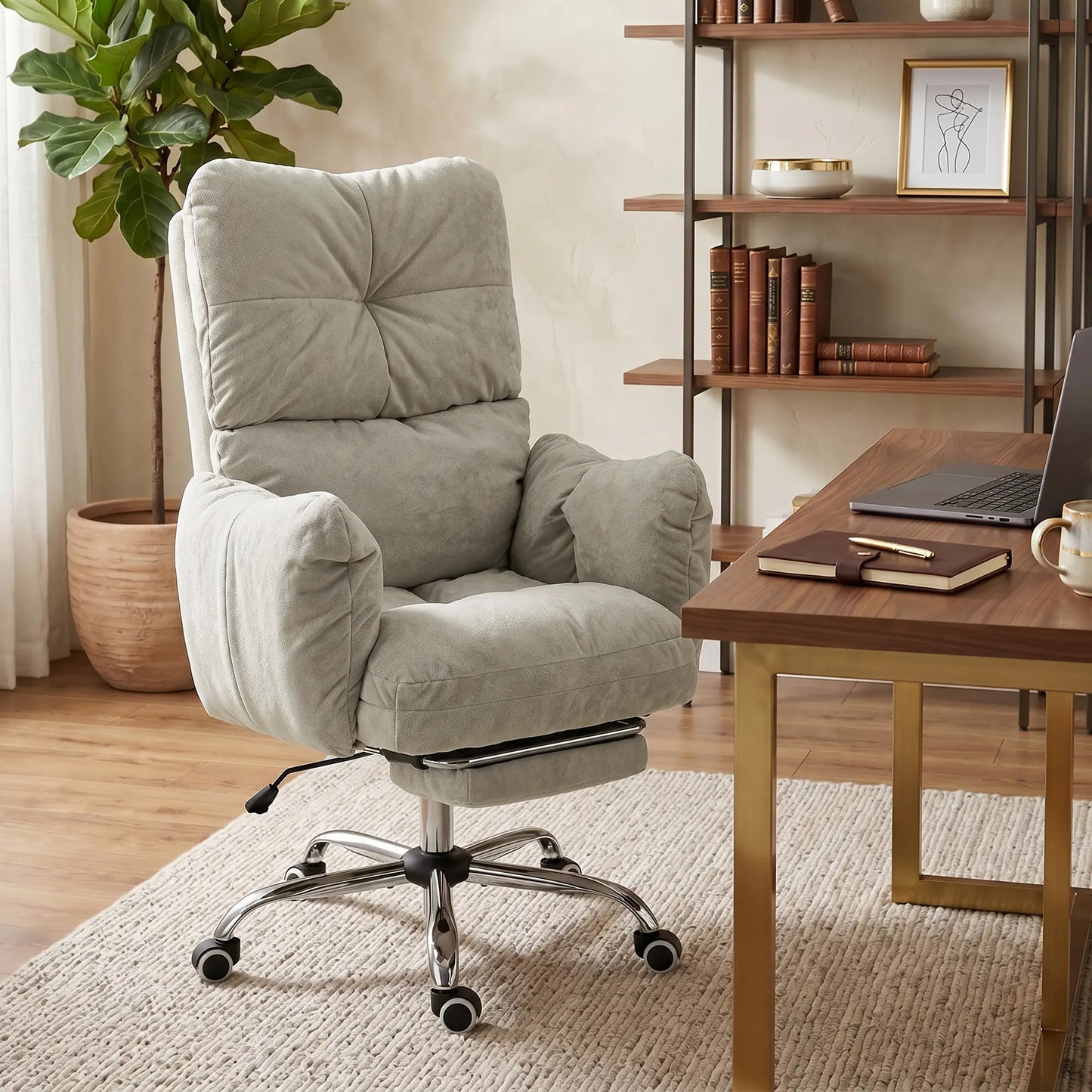 Ergonomic Reclining Gaming Chair With Foot Rest, Light Grey