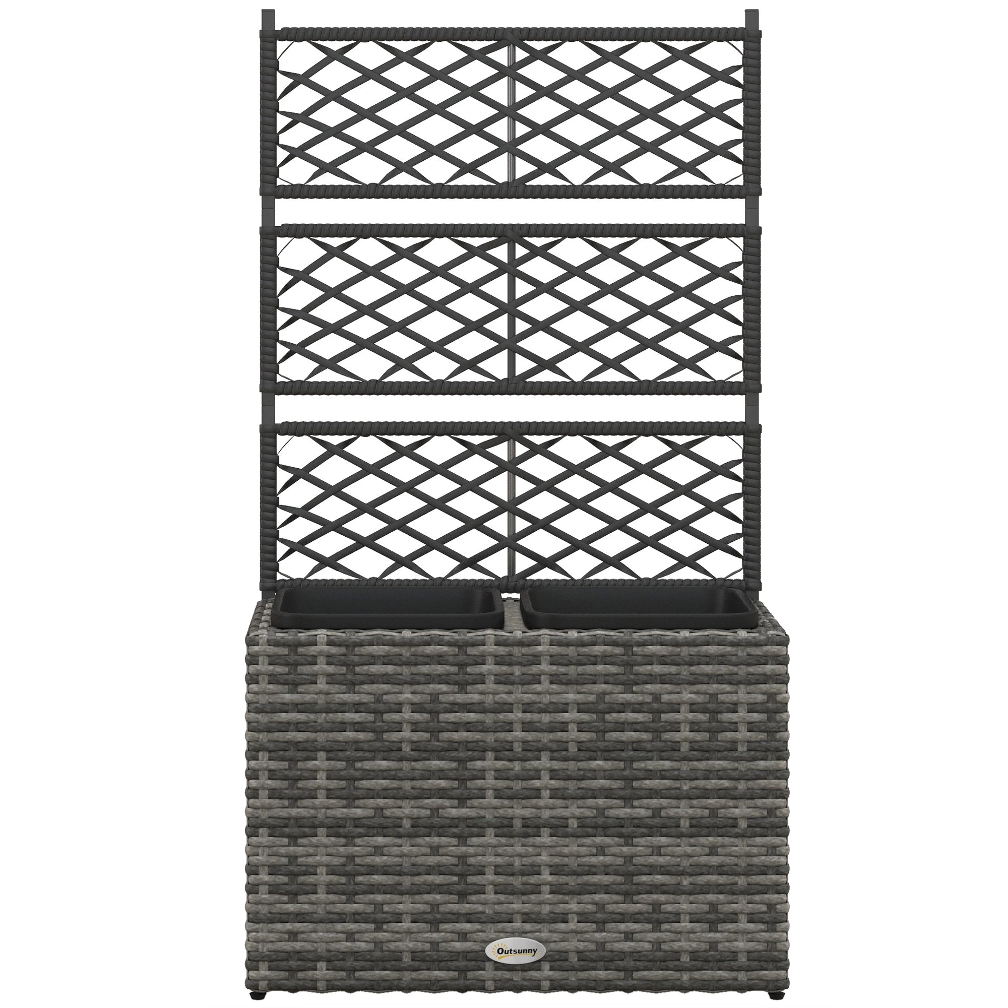 22L Raised Garden Box with Trellis, PE Rattan, Two Plant Boxes, Mixed Grey, Grey Elevated Garden Beds Mixed Grey, Black at Gallery Canada