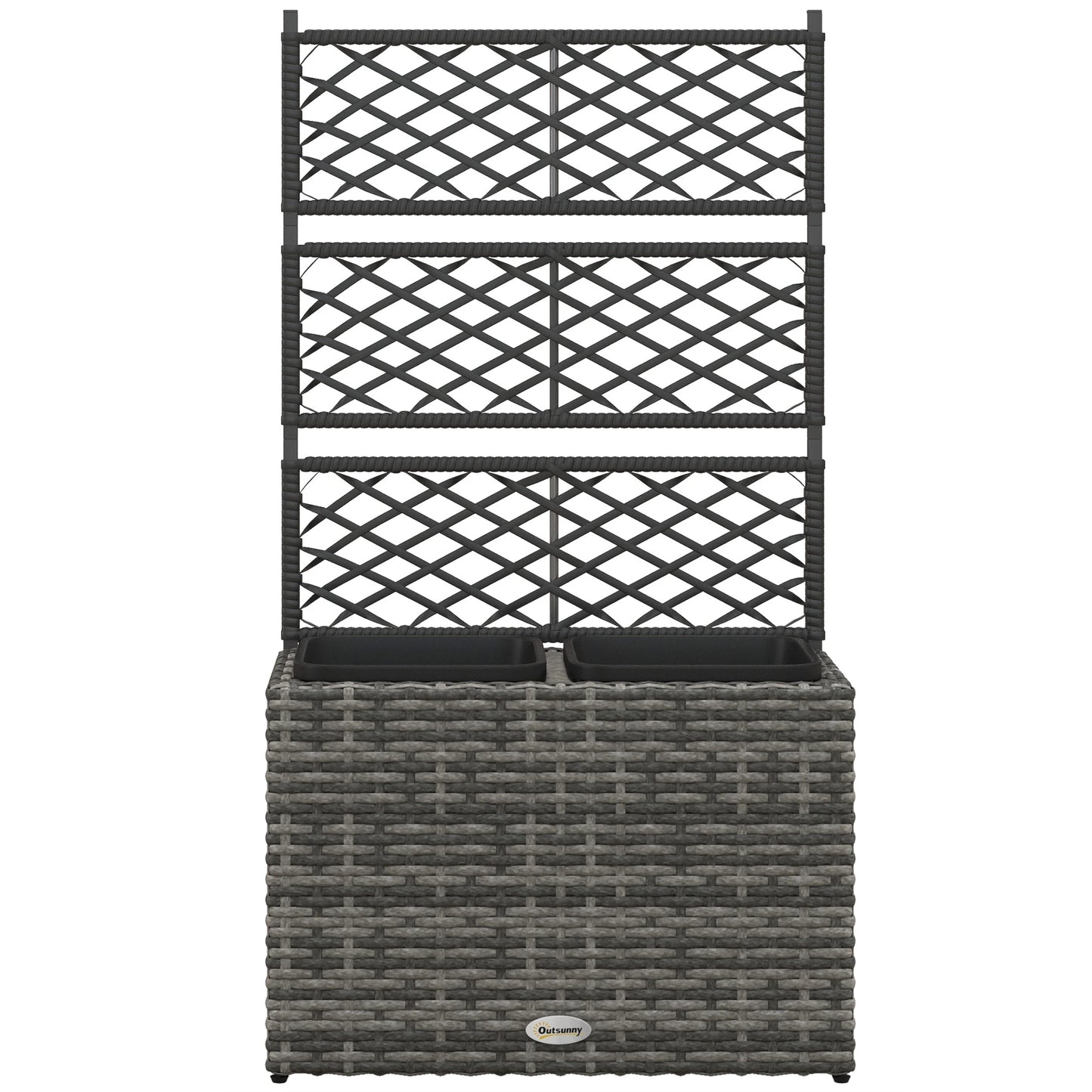 22L Raised Garden Box with Trellis, PE Rattan, Two Plant Boxes, Mixed Grey, Grey Elevated Garden Beds Mixed Grey, Black at Gallery Canada