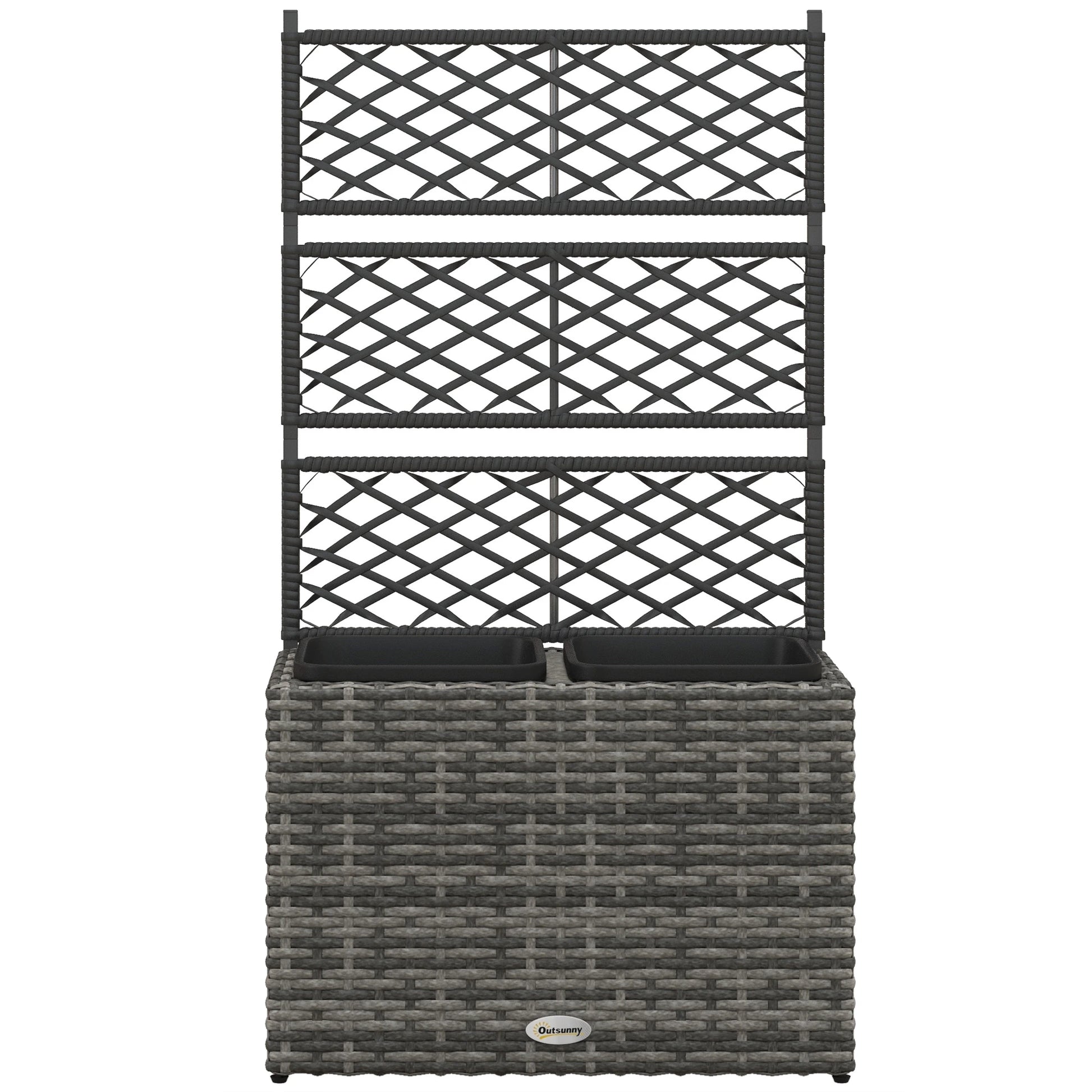 22L Raised Garden Box with Trellis, PE Rattan, Two Plant Boxes, Mixed Grey, Grey Elevated Garden Beds Mixed Grey, Black at Gallery Canada