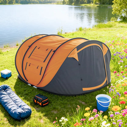 4 Person Pop Up Tent, Automatic Setup, Orange Camping Tents at Gallery Canada