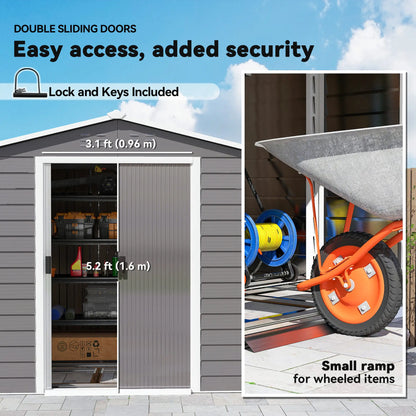 8' x 7' Outdoor Storage Shed, Galvanized Metal, Lockable Doors, Light Grey Sheds at Gallery Canada