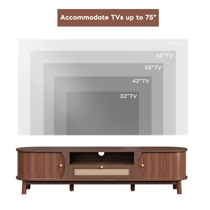 TV Stand, Solid Wood Doors, Drawers, 65" L x 14.5" W x 18" H, Natural Walnut TV Stands at Gallery Canada